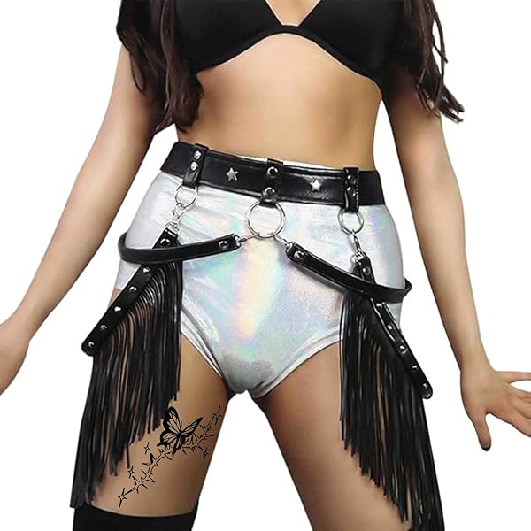 Women Punk Tassel Belt Leather Body Harness Waist Chain  display picture 3