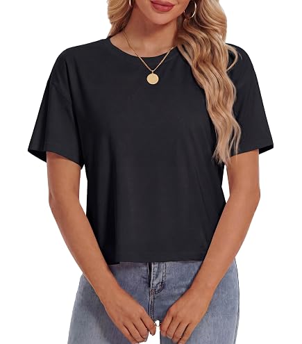 Amazon.com: The Drop Women's Sydney Short-Sleeve Cropped Crew Neck