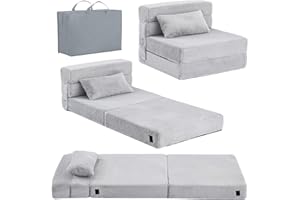 Tiita Kids Floor Mattress Bed for Toddler, Child Fold Up Sofa Couch Convertible Futon Folding Chair Bed Sleeper with Storage Bag for Baby, Plush Grey