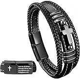 Men's Leather Faith Cross Bracelets, Multi-Layer Braided Leather Wristband Bangle, Jesus Catholic Christian Religious Jewelry Gifts for Dad,Friends,Brother