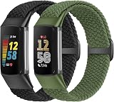SHIJZWD Elastic Braided Strap for Fitbit Charge 5/6 Breathable Adjustable Nylon