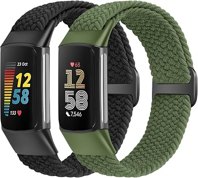 SHIJZWD Elastic Braided Strap for Fitbit Charge 5/6 Breathable Adjustable Nylon