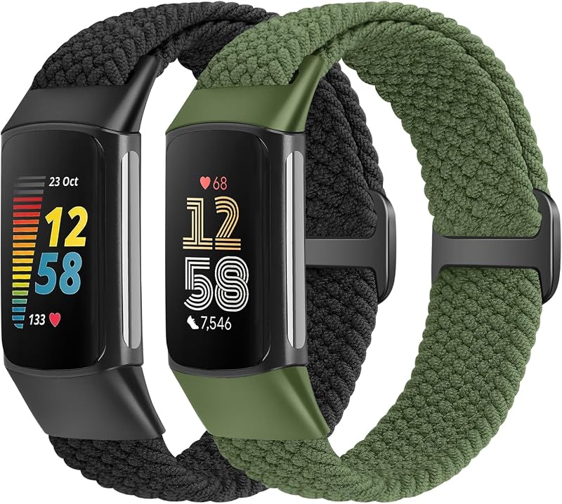 SHIJZWD Elastic Braided Strap for Fitbit Charge 5/6 Breathable Adjustable Nylon