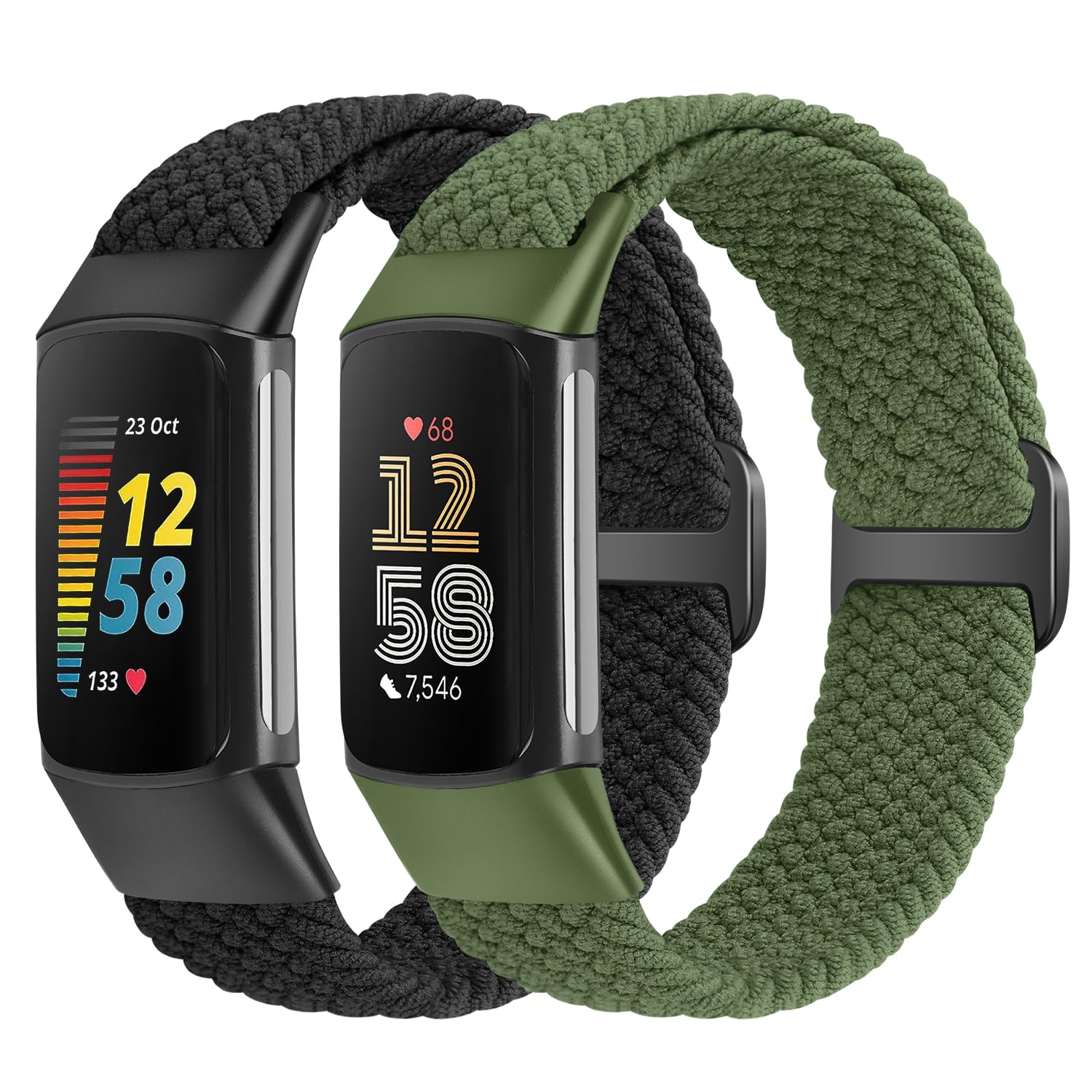 SHIJZWD Elastic Braided Straps Compatible With Fitbit Charge 5/6, Breathable Adjustable Stretchy Nylon Loop Replacement Bands for Sport, Women and Men