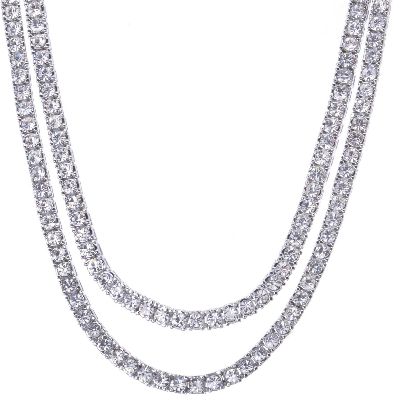 metaltree98 Men's Fashion Lab Created Diamond 4 mm 2 Combo Set 18" + 20" Tennis Chain Necklace (Silver Toned)