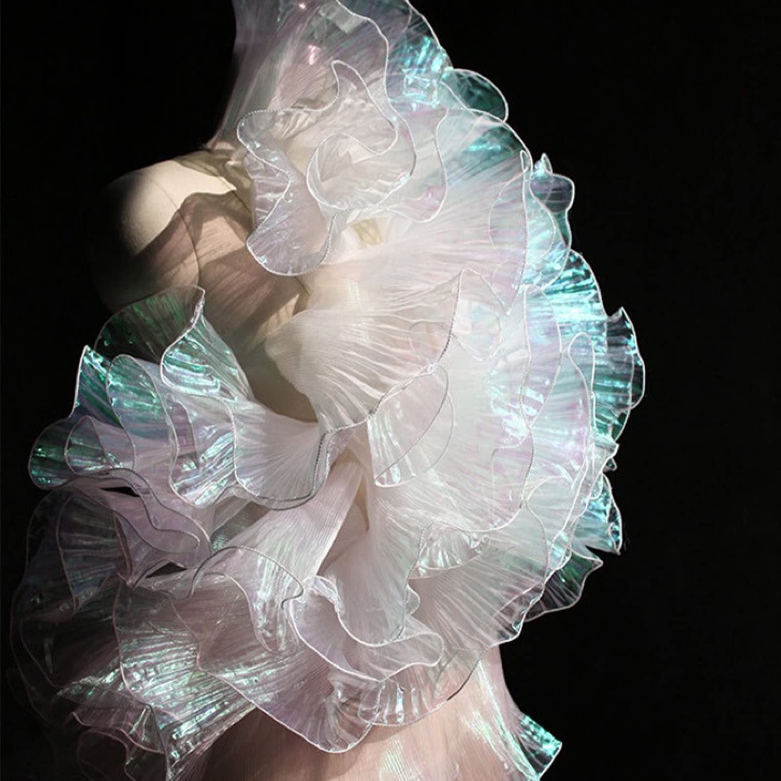 URROMA 3 Yards Retro Ruffle Pleated Chiffon Trim, Fancy White Double Locking Edge Tulle Fabric Applique for Dress Bag Decoration Trimming Craft Sewing