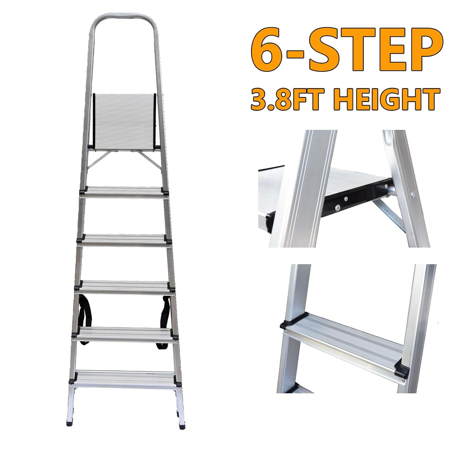 6Step Ladder Aluminum Folding Lightweight Portable NonSlip 330lb Max