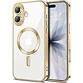 Hython Magnetic Clear for iPhone 17 Case with Camera Lens Protector [Compatible with MagSafe] Luxury Plating Edge Slim Soft TPU Cover Protective Phone Case for iPhone 17 6.3", Gold