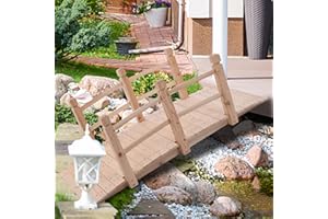 HENF Garden Bridge, Garden Bridges For Outdoors, Wooden Bridge Pathway With Safety Rails Footbridgeyard Pond Bridge, Small Wood Walkway Landscaping, Backyard, Creek Or Farm , Stained Finished (Natural)