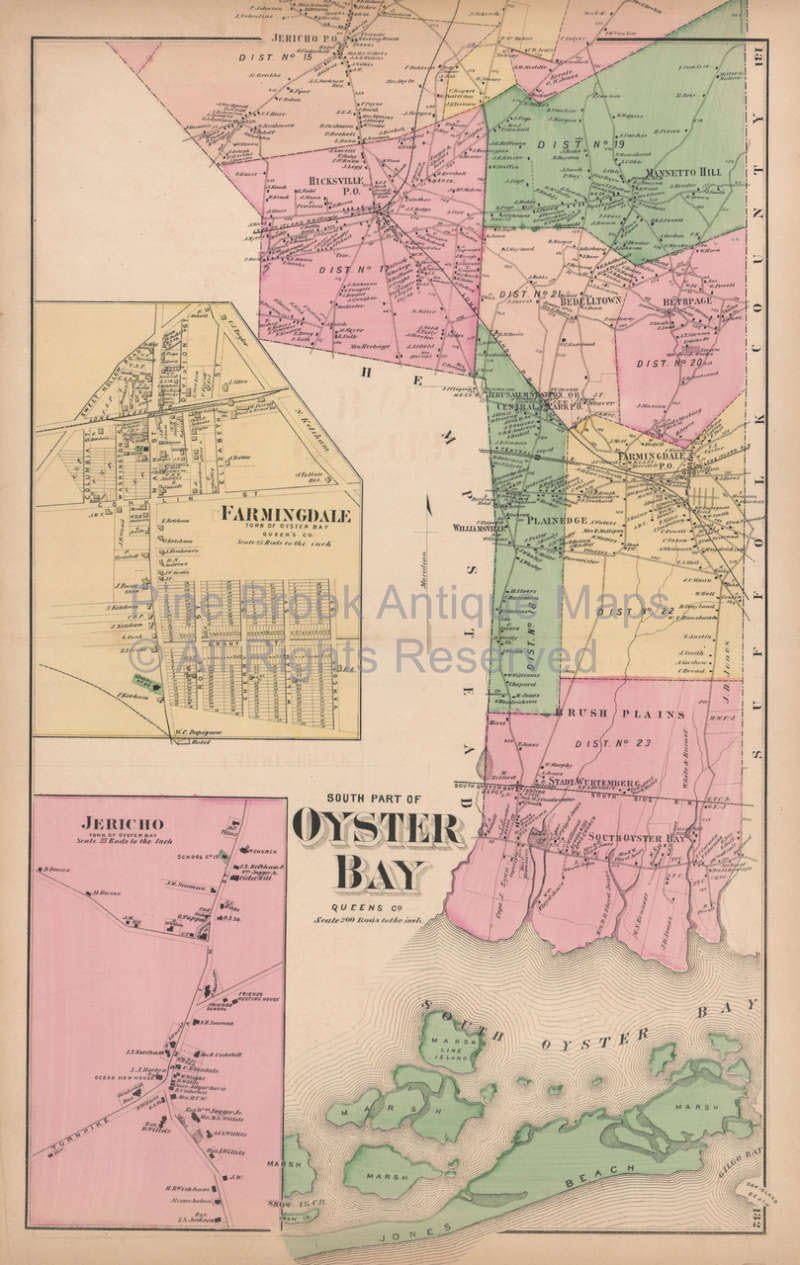 Jericho Farmingdale Bethpage New York Vintage Map Beers