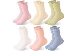 Coumy 6 Pairs Girl Ruffle Socks,Multicolor Cute Ruffle Turn-Cuff Ankle Socks,Versatile Girls Frilly Dress Crew Socks