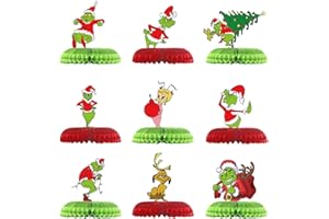 EUZXCVE 9 Piece Grinch Christmas Decorations, Christmas Party Centerpieces Honeycomb Tabletop Decorations for Party Home Decorations, Christmas Themed Birthday Party Favors