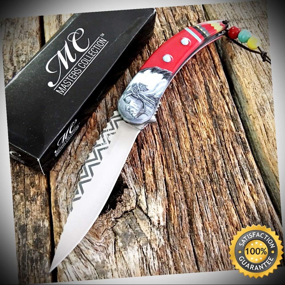 RED Warrior Spirit Assisted Opening Pocket Knife - Outdoor For Camping Hunting Cosplay