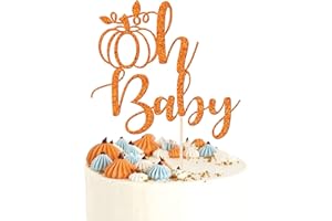 ZHUOWEISM 1 PCS Pumpkin Oh Baby Cake Topper Glitter Fall Theme Pumpkin Baby Shower Cake Pick for Baby Shower Kids Birthday Thanksgiving Party Cake Decorations Supplies Orange