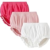 SOBOWO 3-Pack Bloomers for Baby Girls Diaper Covers Ribbed Ruffle Solid Triangle Baby Girl Shorts Summer Toddler Underwear