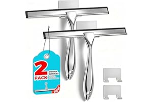 ALFLOD 2PACK Shower Squeegee for Glass Doors, Squeegee for Shower Glass，All-Purpose Tile Walls, Bathroom, Window, Glass and Car Windshield, Mirrors and Kitchen-Stainless Steel, 10 Inches, Silver