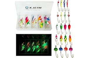 KJEIM Ice Fishing Jigs Luminous Ice Fishing Lures Glowing Jig Gear Winter Fishing Jigging for Crappie Pike Panfish Walleye Perch Bluegill 6pcs/20pcs