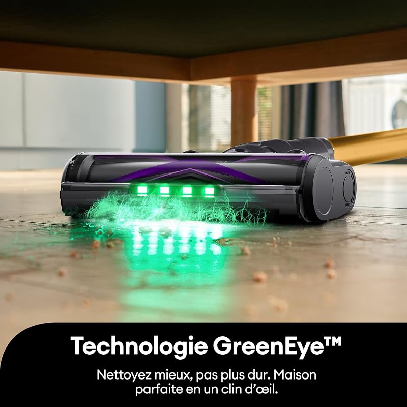 Aspirateur Balai sans Fil, 55kPa/60min Aspirateur sans Fil, Technologie GreenEye, Tube Pliable, Brosse de Sol TangleTame, Puissant pour Poils Animaux, Sol Dur et Voiture