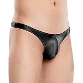 FEOYA Men's Sexy Bikini Briefs See Through Low Rise Bulge Pouch Thong Underwear Shiny Oil Glossy G-String Underpants