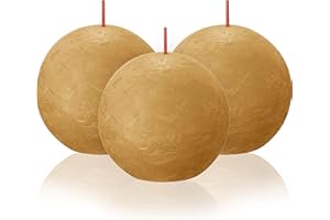 BOLSIUS 3 Pack Yellow Rustic Ball Pillar Candles - 3 Inch - Premium European Quality - Includes Natural Plant-Based Wax - Unscented Dripless Smokeless 25 Hour Party Décor and Wedding Candles