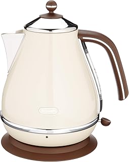 De'Longhi Wasserkocher Icona Vintage KBOV2001.BG - 1,7 l mit Wasserstandsanzeige und 360° Basis, Edelstahl in elegantem Retro Look mit Chrom-Details, beige