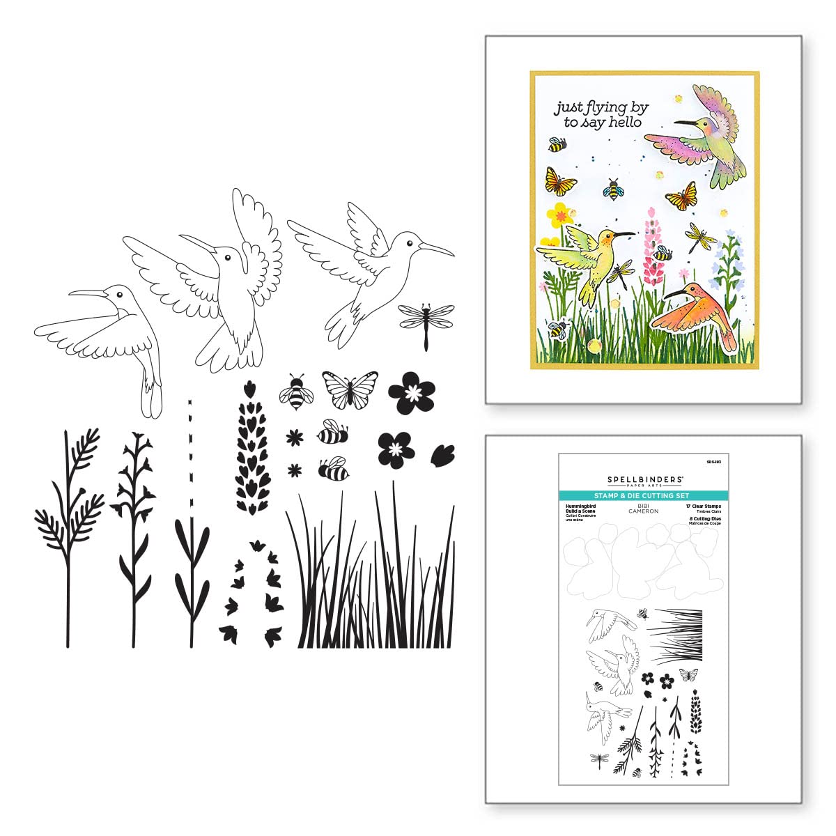 Spellbinders- Hummingbird Build a Scene Stamp & Die Set from the Bibi's Hummingbirds Collection