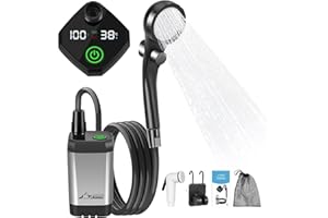 WADEO Portable Shower, 6000mAh Camp Shower, Rechargeable Outdoor Shower Kit with Intelligent Digital Display & Water Gear Adj