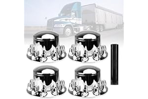 AUTSURLES Rear Axle Wheel Covers Kit 33mm Axle Cover Chromed Thread-On Standart Lug Nut Covers with Removable Hub Caps for Semi Truck (Installation Tool Included)