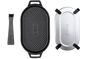 Ooni Cast Iron Grizzler Plate - Griddle Pan With Removable Handle - Pre-Seasoned Oven Safe Cookware