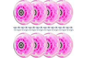 Wheelgoo 8pcs Inline Skate Wheels Led Light-Up Wheels 64/70/72/76/80mm w/Bushings 85-88A for Kids and Youth Beginners Children's Inline Skates Indoor/Outdoor Use (Pink, 76mm)