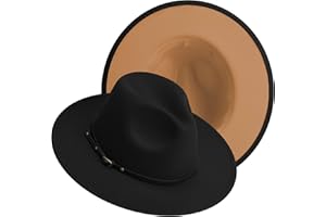 JINGSHA Wide Brim Fedora Hats for Women and Men Classic Felt Panama Hat Men's Two Tone Dress Hat with Belt Buckle