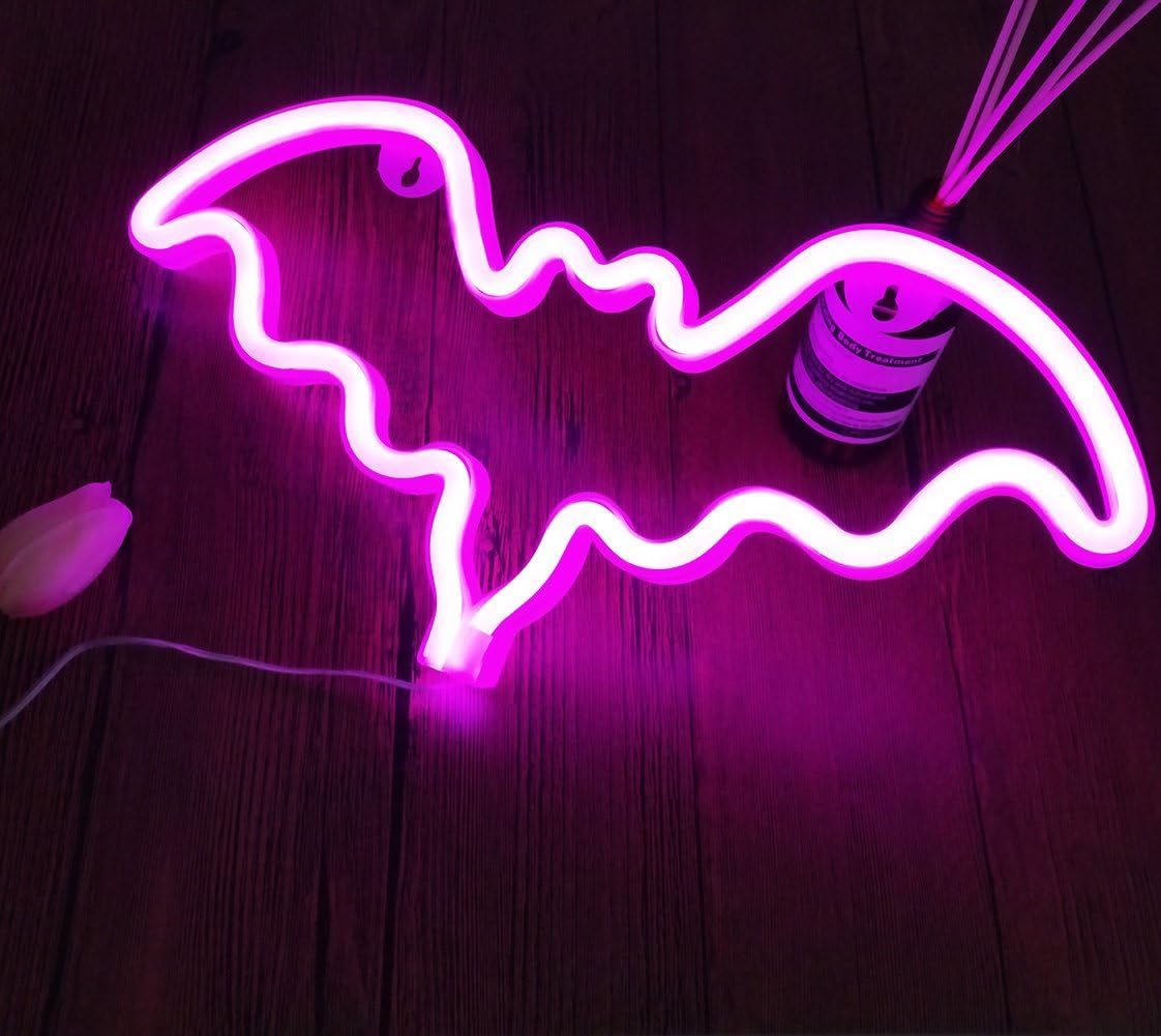 QiaoFei Neon Light,LED Bat Sign Shaped Decor Light,Wall Decor for Christmas,Birthday Party,Kids Room, Living Room, Wedding Party Decor(Pink)