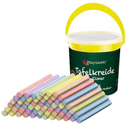 Playtastic NC-1684 Kreide: 60 kunterbunte Malkreiden im praktischen Eimerchen (Tafelkreide), bunt