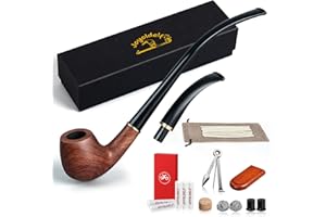 Joyoldelf Churchwarden Rosewood Tobacco Pipe - Handmade Smoking Pipe with Replaceable Short Stem, Wooden Pipe Set with Gift Box and Accessories for Beginners and Enthusiasts