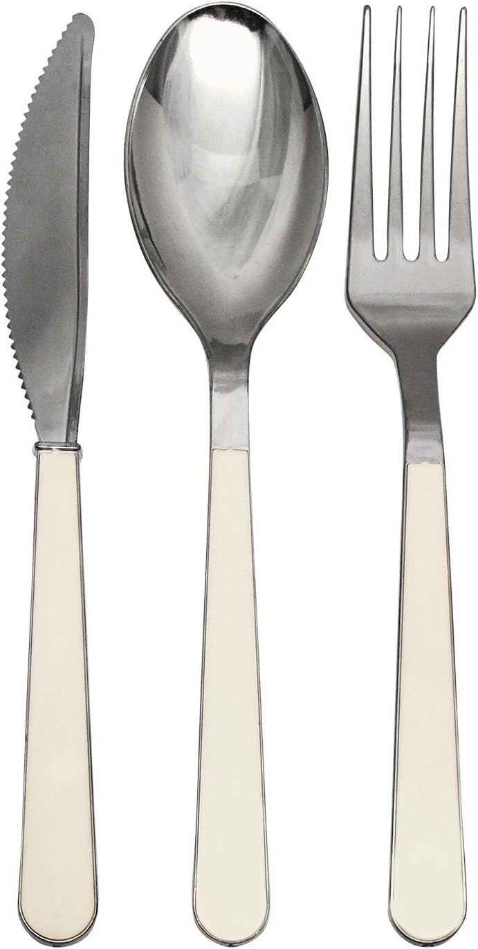 Posh Setting Modern Duo Plastic Cutlery Silver with Cream
