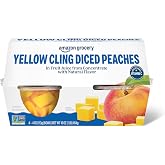 Amazon Fresh, Yellow Cling Diced Peaches in Fruit Juice, 4 Oz Bowls (Pack of 4) (Previously Happy Belly, Packaging May Vary)