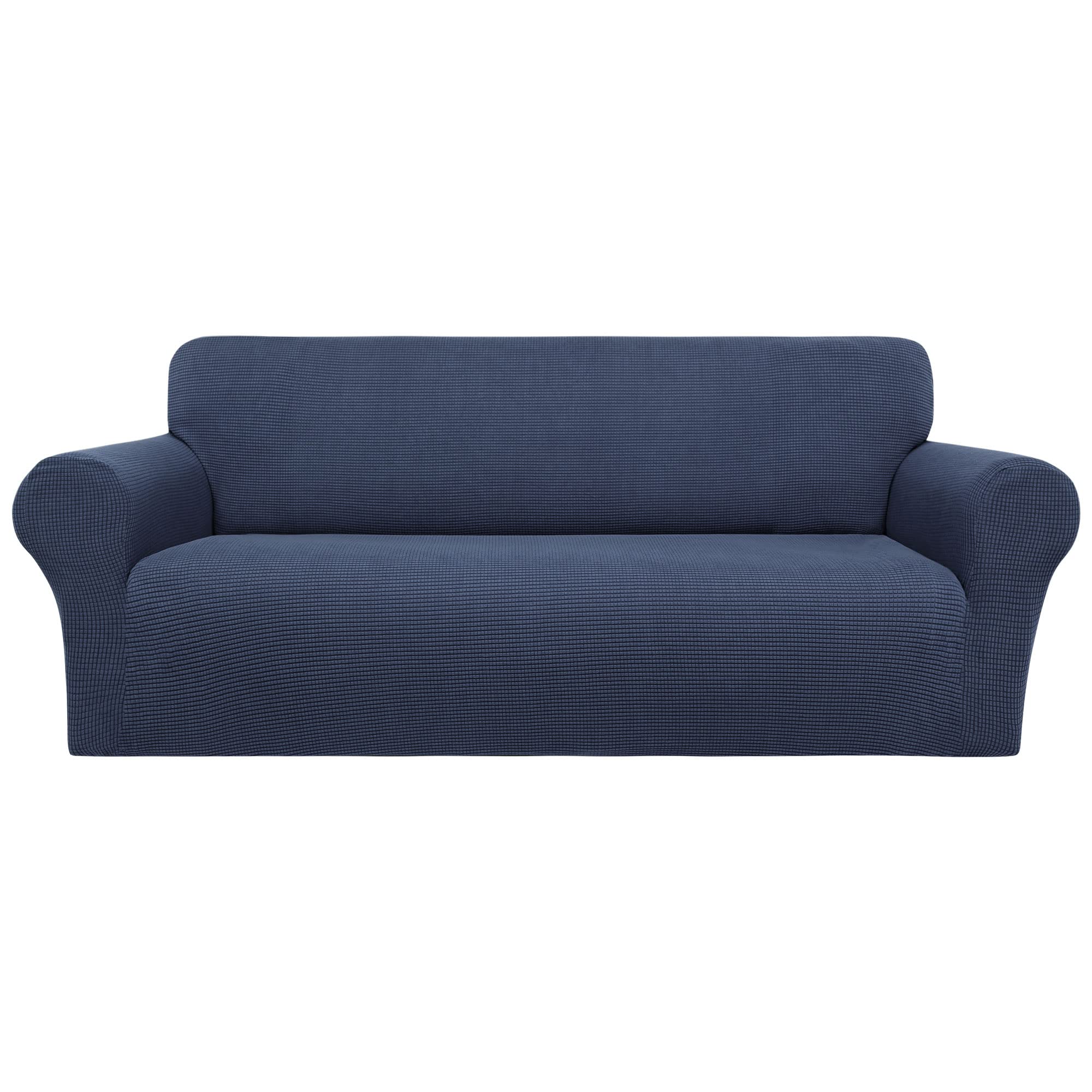 PiccoCasa Stretch Sofa Slipcover, 1-Piece Couch Seat Cover for Sofa Living Room - Spandex Jacquard Checks Sofa Covers, Washable Couch Furniture Cover for Dogs Navy 4 Seater