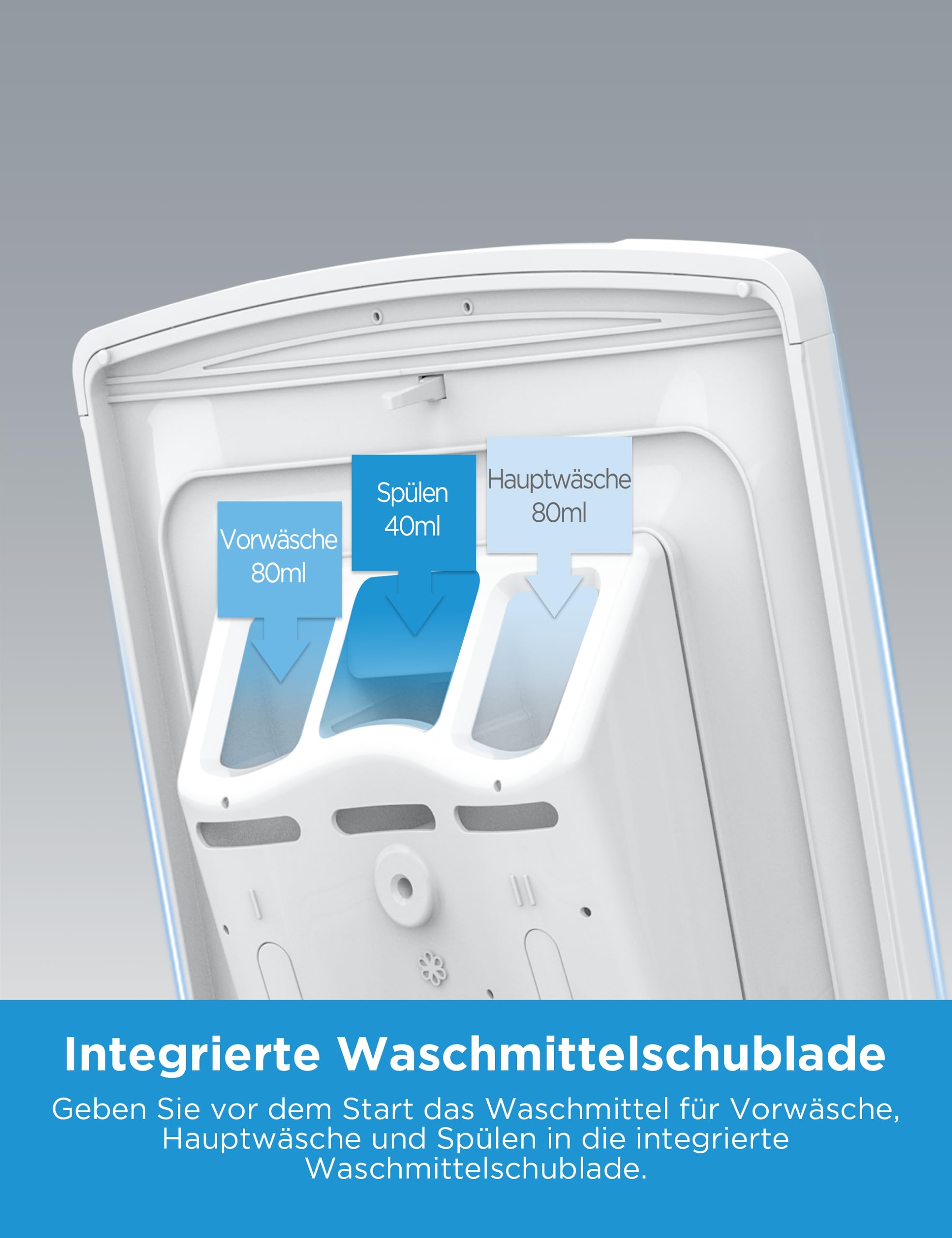 Midea Toplader Waschmaschine MF10ET60B / 6KG / A / 1200 U/min/BLDC Inverter Mortor/Dampffunktion/SoftOpener/XL Türöffnung/Kurz 15'&45' / Mehrere Temperaturoptionen/AquaStop, Weiß 3