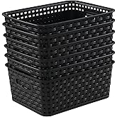 Anbers Plastic Weave Storage Baskets Bins, 6 Packs Small Storage Basket, Black