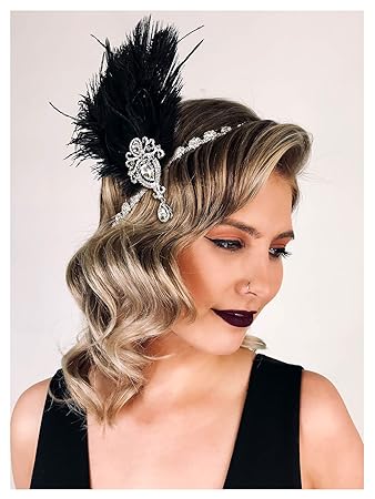 Amazon Com Sweetv 1920s Feather Headpiece Black Womens Ostrish