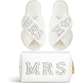 Xtinmee Personalized Initial Wedding Bride Slippers MRS Pearl Letter Makeup Bag Bridal Shower Gifts for Wedding Day (H)