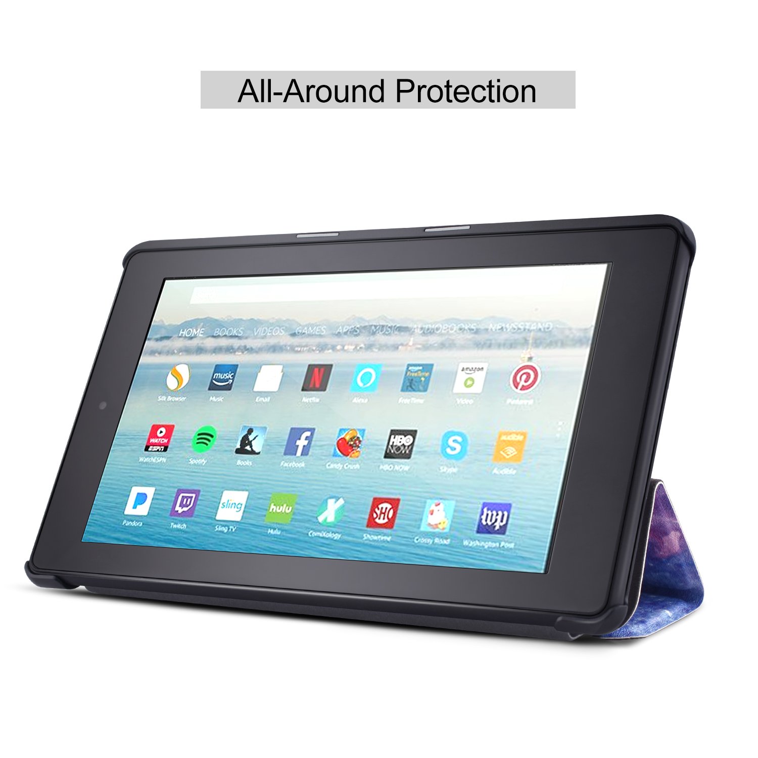 Dopup Fire 10 Case for All-New Fire HD 10 Tablet (7th Generation, 2017 Release),Protective Standing Cover with Auto Wake/Sleep Function (Blue Galaxy)