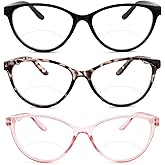 3 Pack Bifocal Reading Glasses for Women, Blue Light Blocking Cat Eye Computer Readers,New No line Bifocal reader Anti UV Ray/Eye Strain/Glare 1.5