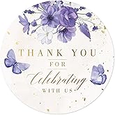 Mobiusea Creation Purple Floral Thank You for Celebrating with Us Stickers | Gold Foil Wedding Favor Stickers | 60pcs Waterproof 2" Thank You Labels for Baby Shower, Bridal Shower, Parties