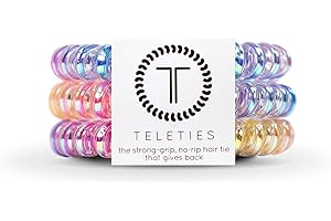 TELETIES - Spiral Hair Coils - Ponytail Holder Hair Ties for Women - Phone Cord Hair Ties - Strong Grip, No Rip, Water Resistant, No Crease Hair Tie Coils - 3 pack (Small, Eat Glitter for Breakfast)
