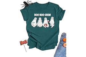 OCURHU Halloween Shirts for Women Horror Movie Shirt Funny Short Sleeve Letter Printed Tee Tops
