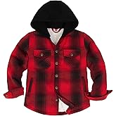 ThCreasa Unisex Toddler and Kids Plaid Snap Sherpa Lined Flannel Shacket Shirt Jacket with Hood