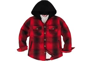 ThCreasa Unisex Toddler and Kids Plaid Snap Sherpa Lined Flannel Shacket Shirt Jacket with Hood