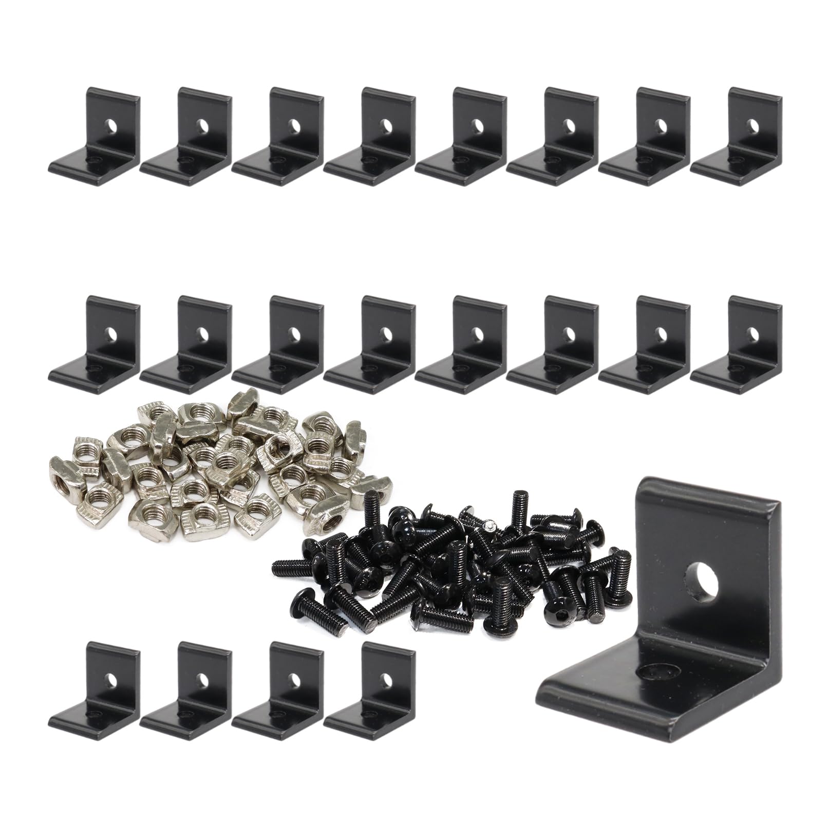 Photo 1 of FORRCKY 20Sets 1010, 10 Series Aluminum Extruded Profile Black Connector Brackets Kit, 20PCS 1010 Extrusion Profiles Bracket with 40PCS Drop in T Nuts and Screws