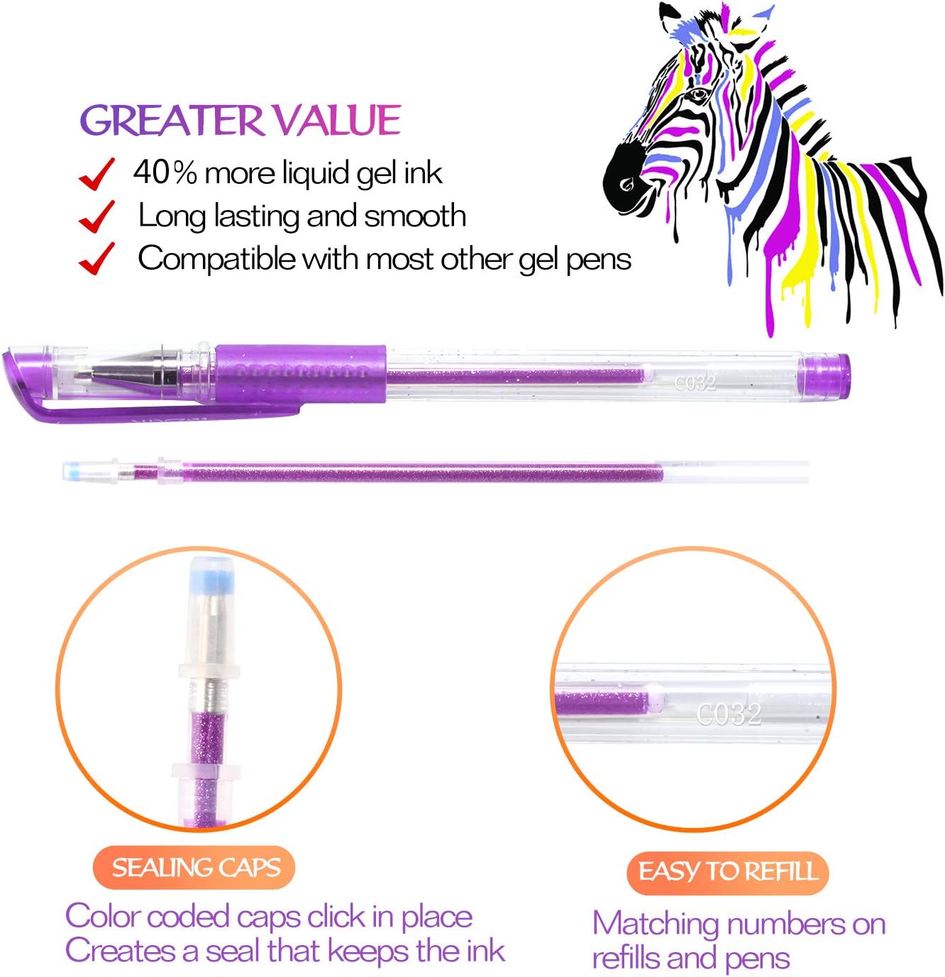 Gel Pens for Adult Coloring Books, Glitter Neon Gel Pens Set Include 60 Colors Gel Marker Pens, 60 Matching Color Refills, for Kids Drawing Gift Card Art Crafts Doodling Scrapbooks Journaling: Office Products